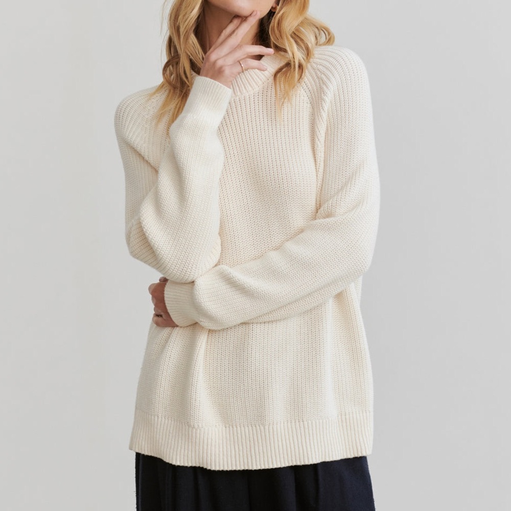 Jenni Kayne White Oversized Cotton Fisherman Sweater Crewneck S